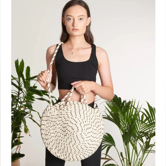 RARE Zara Basic Cotton Woven Stripe Bag - Picture 1 of 6